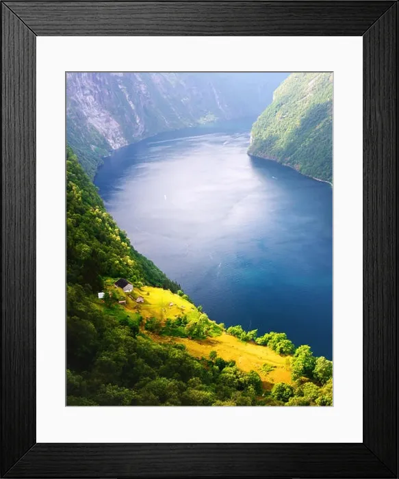Framed Print : Breathtaking view of Sunnylvsfjorden fjord and famous Seven Sisters waterfalls, near Geiranger village in western Norway Framed Print : Breathtaking view of Sunnylvsfjorden fjord and famous Seven Sisters waterfalls, near Geiranger village in western Norway