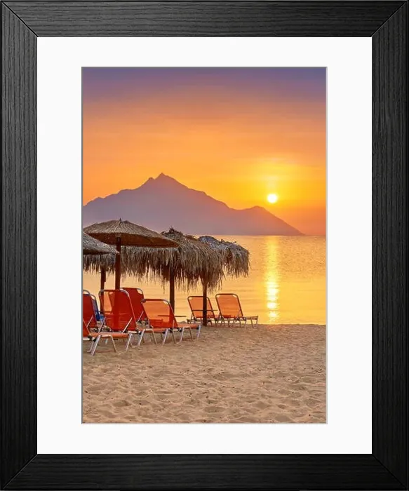 Framed Print : Sunrise at Halkidiki (or Chalkidiki) Beach, Mount Athos in the background, Greece Framed Print : Sunrise at Halkidiki (or Chalkidiki) Beach, Mount Athos in the background, Greece