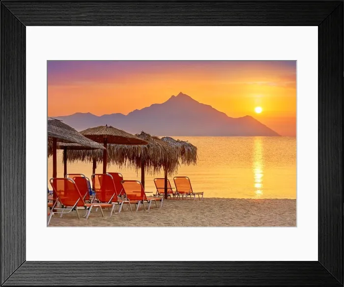 Framed Print : Sunrise at Halkidiki (or Chalkidiki) Beach, Mount Athos in the background, Sithonia, Greece Framed Print : Sunrise at Halkidiki (or Chalkidiki) Beach, Mount Athos in the background, Sithonia, Greece
