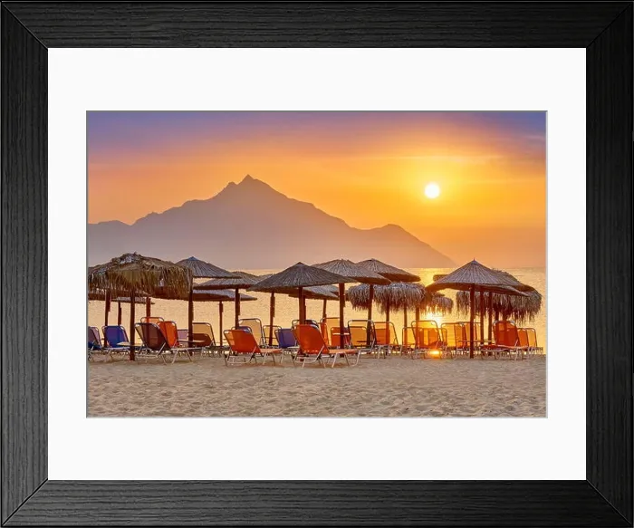 Framed Print : Sunrise at Halkidiki (or Chalkidiki) Beach, Mount Athos in the background, Greece Framed Print : Sunrise at Halkidiki (or Chalkidiki) Beach, Mount Athos in the background, Greece