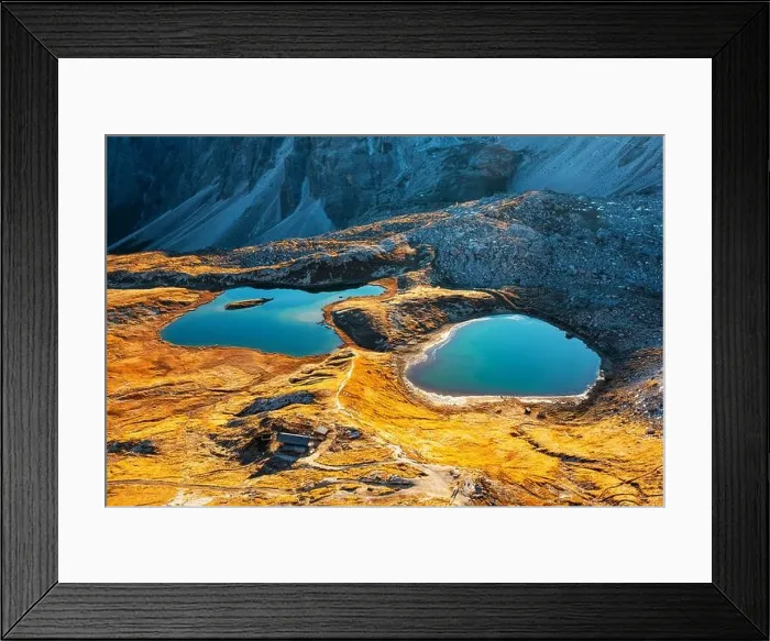 Framed Print : Clear turquoise water of alpine lakes Piani (Laghi dei piani) in the Tre Cime Di Laveredo National Park, Dolomites, Italy. Landscape photography