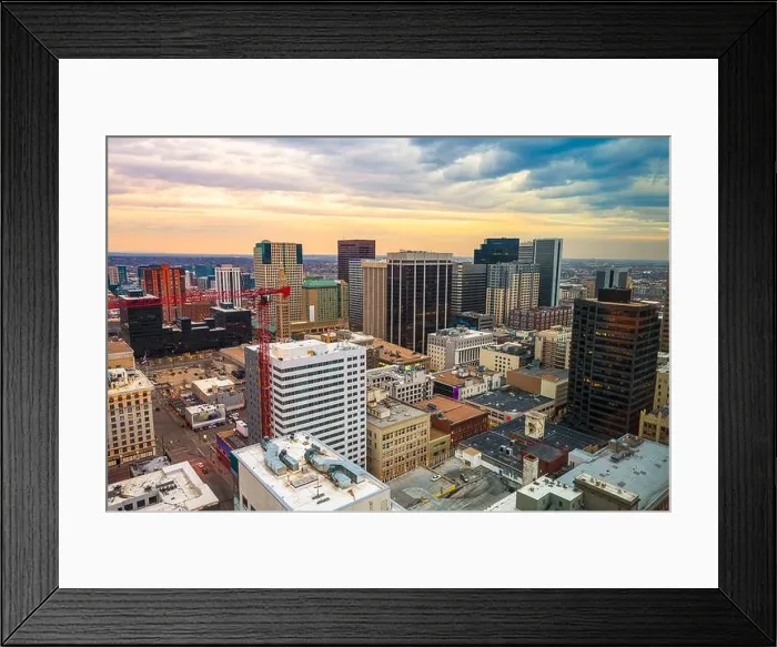 Framed Print : Denver, Colorado, USA downtown cityscape rooftop view at dusk Framed Print : Denver, Colorado, USA downtown cityscape rooftop view at dusk