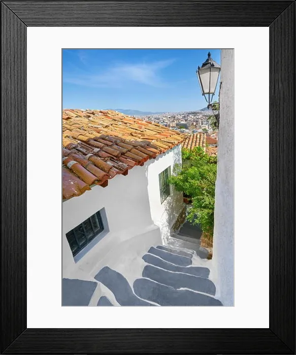 Framed Print : Traditional white wall houses in the Anafiotika quarter under the Acropolis, Athens, Greece Framed Print : Traditional white wall houses in the Anafiotika quarter under the Acropolis, Athens, Greece