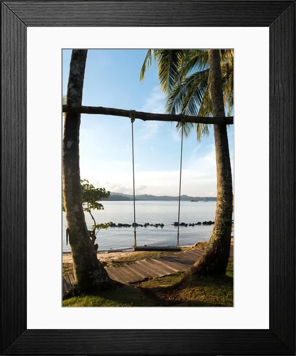 Framed Print : Wooden swing chair hanging on tree near beach at island in Phuket, Thailand. Summer Vacation Travel and Holiday concept Framed Print : Wooden swing chair hanging on tree near beach at island in Phuket, Thailand. Summer Vacation Travel and Holiday concept