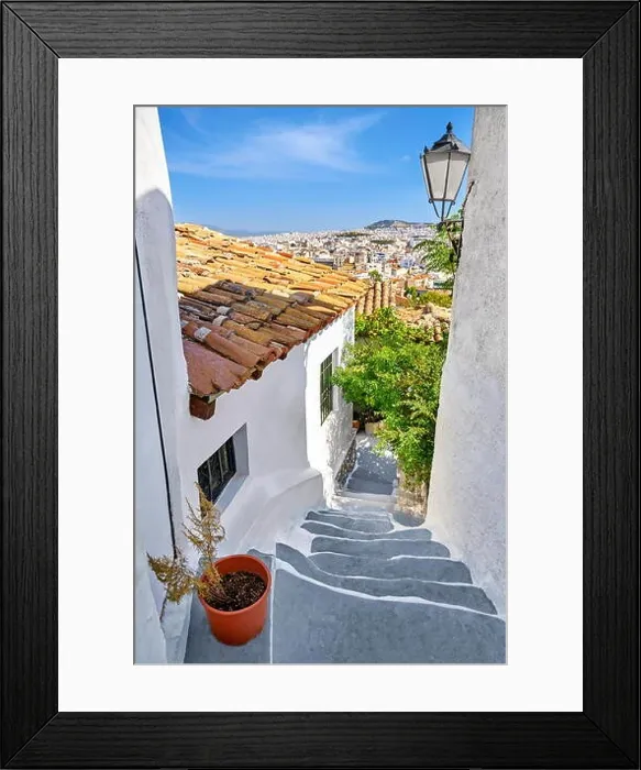 Framed Print : White wall houses in the Anafiotika quarter under the Acropolis, neighborhood of Plaka, Athens, Greece Framed Print : White wall houses in the Anafiotika quarter under the Acropolis, neighborhood of Plaka, Athens, Greece