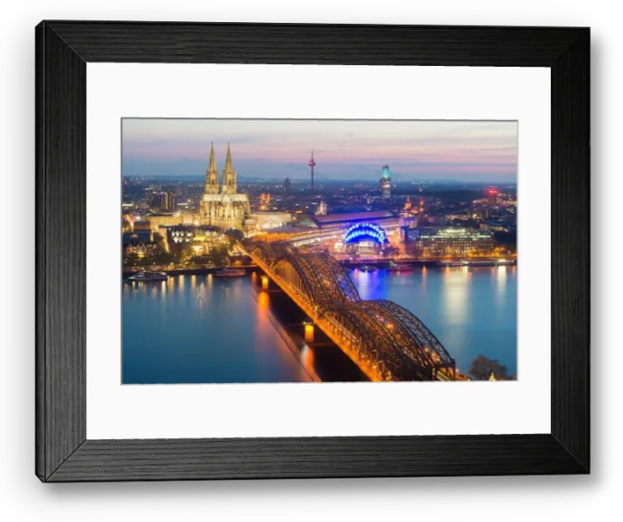 Framed Print : Image of Cologne with Cologne Cathedral during twilight blue hour in Germany Framed Print : Image of Cologne with Cologne Cathedral during twilight blue hour in Germany