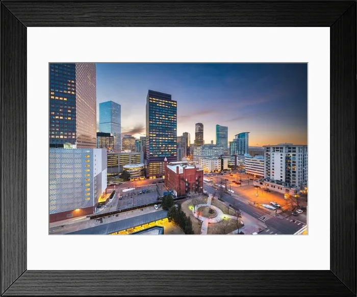 Framed Print : Denver, Colorado, USA downtown cityscape rooftop view at dusk Framed Print : Denver, Colorado, USA downtown cityscape rooftop view at dusk