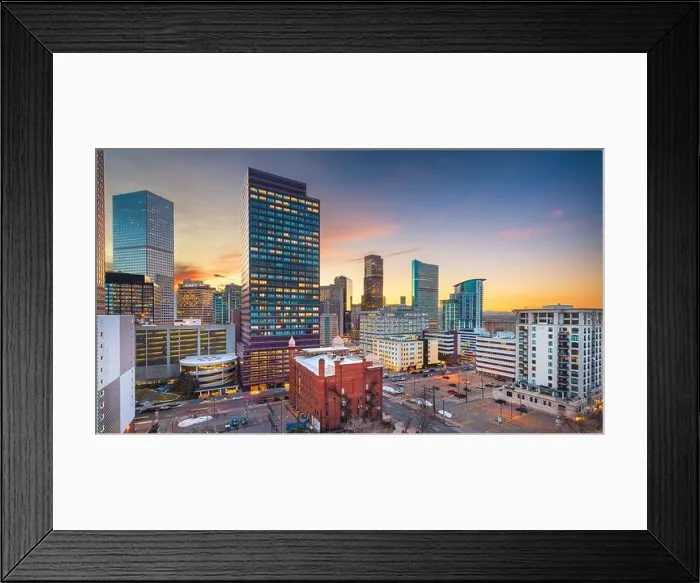 Framed Print : Denver, Colorado, USA downtown cityscape rooftop view at dusk Framed Print : Denver, Colorado, USA downtown cityscape rooftop view at dusk