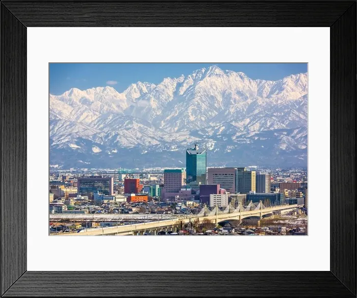 Framed Print : Toyama, Japan Skyline with Mt. Tateyama Framed Print : Toyama, Japan Skyline with Mt. Tateyama