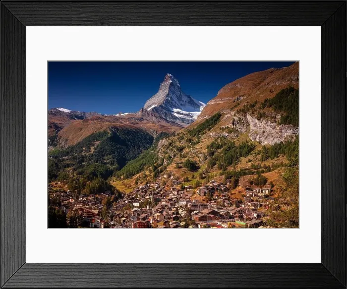 Framed Print : Zermatt, Switzerland. Image of iconic village of Zermatt, Switzerland with the Matterhorn in the background at beautiful sunny autumn day