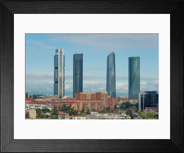 Framed Print : Madrid cityscape at daytime. Landscape of Madrid business building at Four Tower. Modern high building in business district area at Spain Framed Print : Madrid cityscape at daytime. Landscape of Madrid business building at Four Tower. Modern high building in business district area at Spain