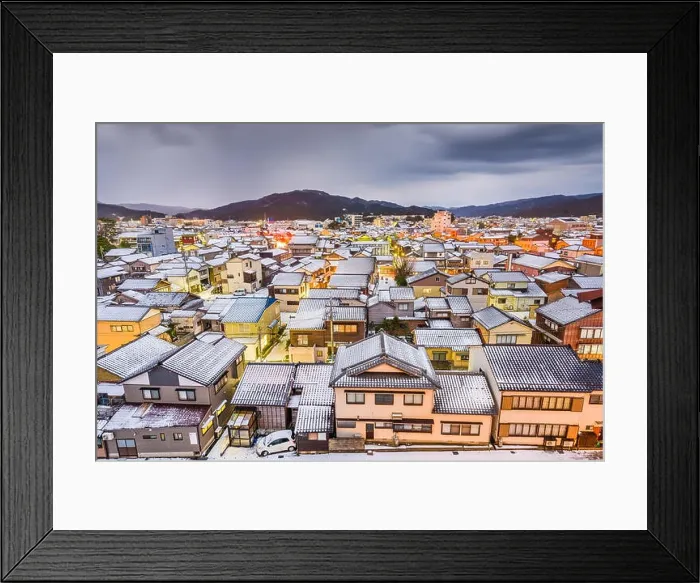Framed Print : Wajima, Ishikawa, Japan town skyline in winter at twilight