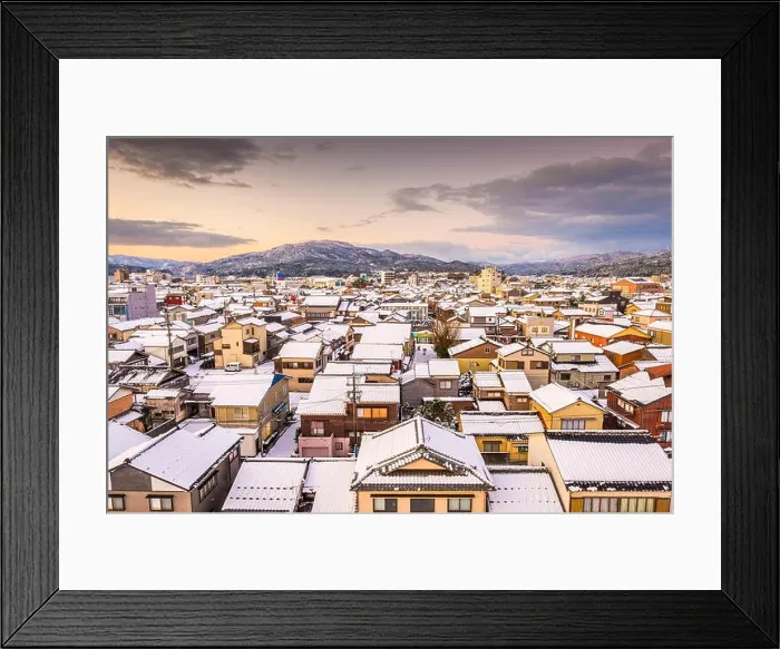 Framed Print : Wajima, Ishikawa, Japan town skyline in winter at twilight Framed Print : Wajima, Ishikawa, Japan town skyline in winter at twilight