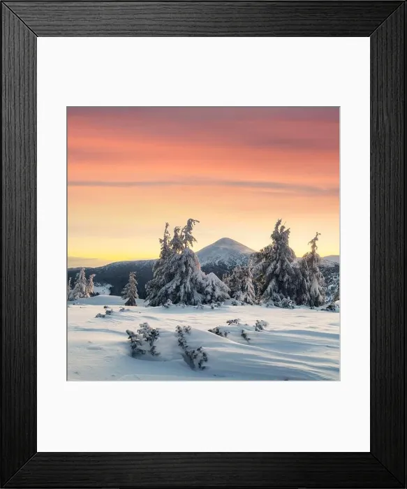 Framed Print : Fantastic orange winter landscape in snowy mountains glowing by sunlight. Dramatic wintry scene with snowy trees. Christmas holiday background Framed Print : Fantastic orange winter landscape in snowy mountains glowing by sunlight. Dramatic wintry scene with snowy trees. Christmas holiday background