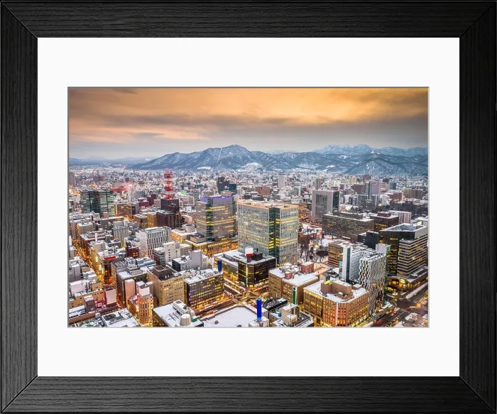 Framed Print : Sapporo, Hokkaido, Japan downtown skyline from above at twilight Framed Print : Sapporo, Hokkaido, Japan downtown skyline from above at twilight
