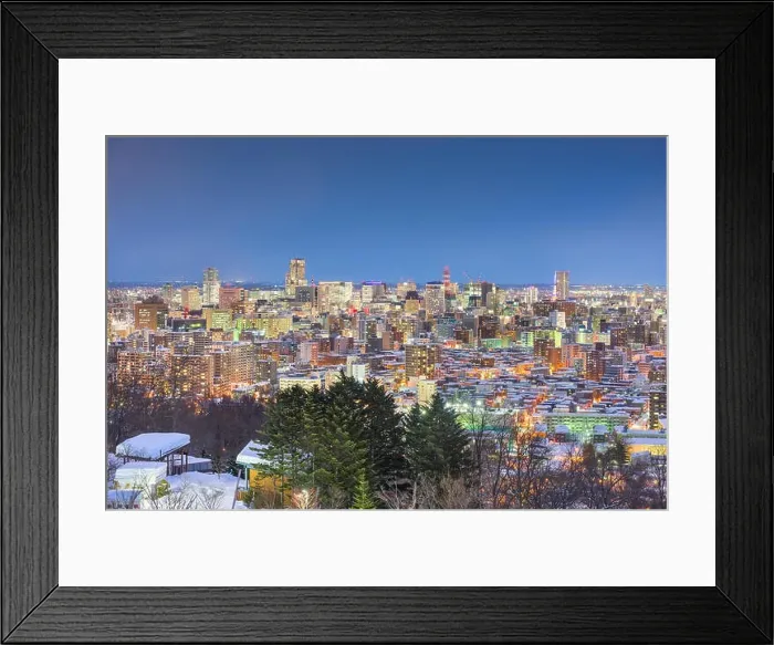 Framed Print : Sapporo, Japan winter skyline view at dusk Framed Print : Sapporo, Japan winter skyline view at dusk