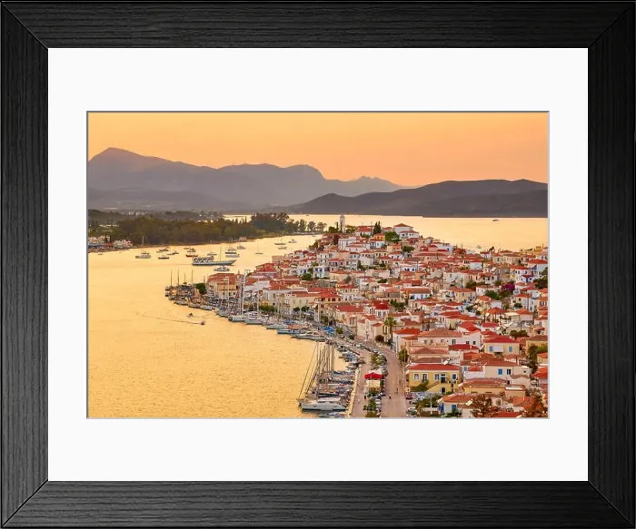 Framed Print : Poros Island, at sunset time, Argolida, Peloponnese, Greece