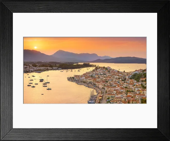 Framed Print : Poros Island at sunset time, Argolida, Peloponnese, Greece Framed Print : Poros Island at sunset time, Argolida, Peloponnese, Greece