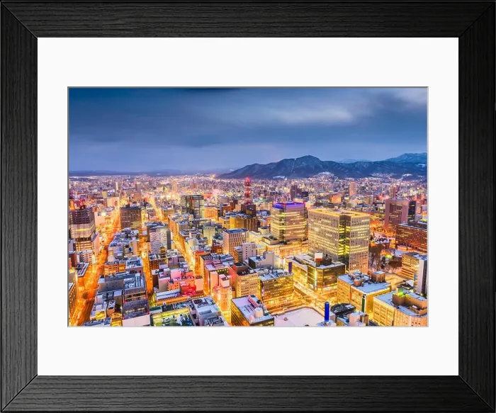Framed Print : Sapporo, Hokkaido, Japan downtown skyline from above at twilight Framed Print : Sapporo, Hokkaido, Japan downtown skyline from above at twilight