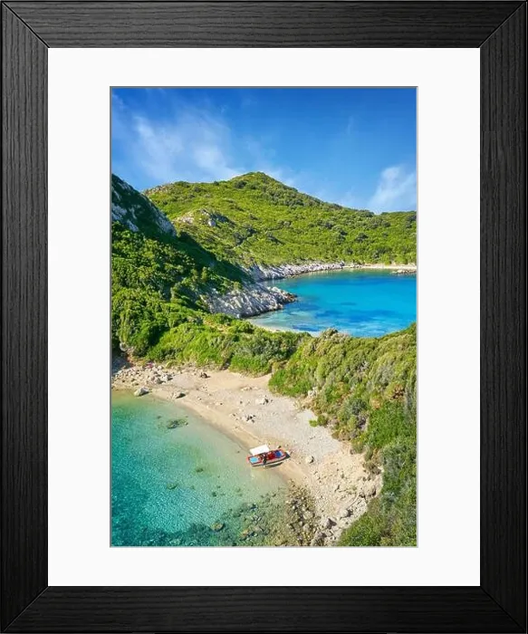 Framed Print : Porto Timoni Beach, double beach bay, Corfu, Greece Framed Print : Porto Timoni Beach, double beach bay, Corfu, Greece