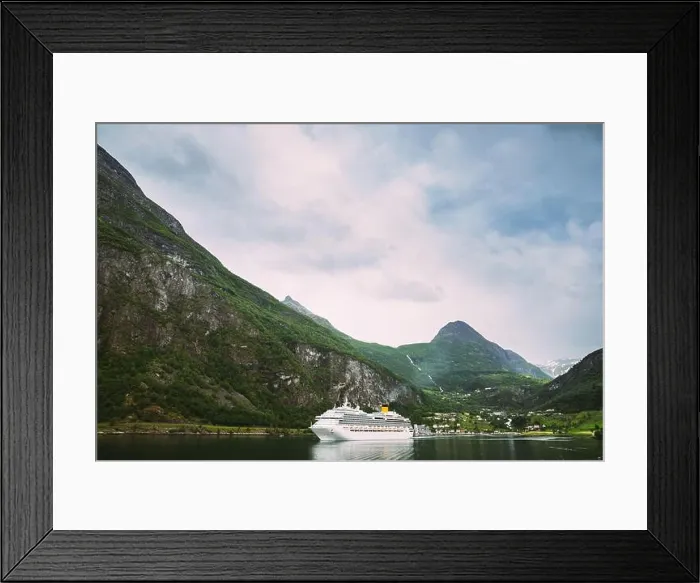 Framed Print : Geirangerfjord, Norway. Aerial View Of Geiranger In Geirangerfjorden In Summer Day. Famous Norwegian Landmark And Popular Destination Framed Print : Geirangerfjord, Norway. Aerial View Of Geiranger In Geirangerfjorden In Summer Day. Famous Norwegian Landmark And Popular Destination