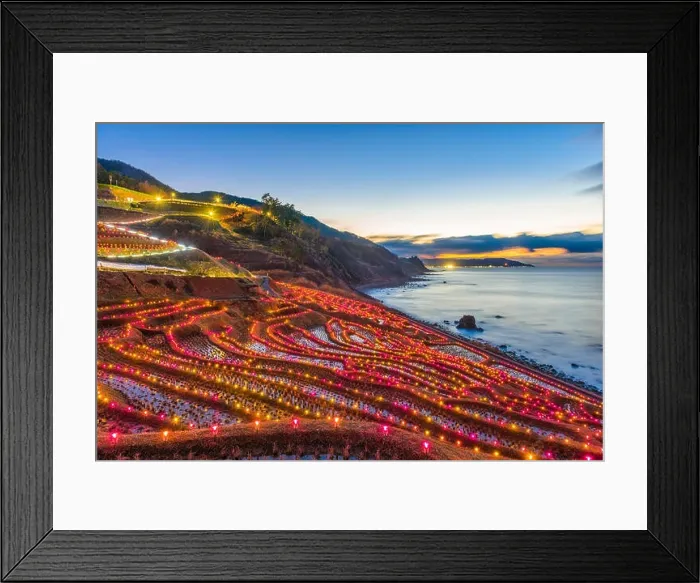 Framed Print : Wajima, Japan at Shiroyone Senmaida rice terraces night light up Framed Print : Wajima, Japan at Shiroyone Senmaida rice terraces night light up