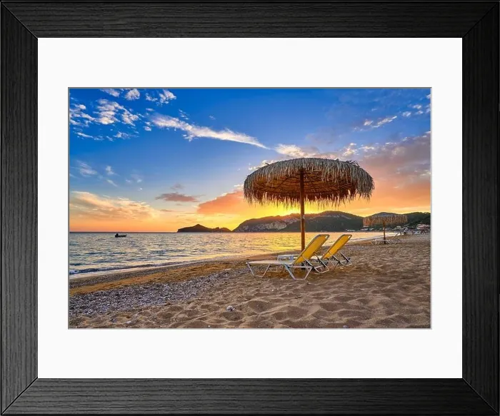 Framed Print : Sunset at the beach, Corfu Island, Greece Framed Print : Sunset at the beach, Corfu Island, Greece