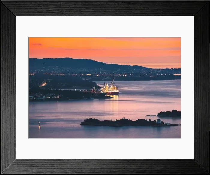 Framed Print : Alesund, Norway. Night View Of Moored Ship In Alesund Island. Summer Morning Framed Print : Alesund, Norway. Night View Of Moored Ship In Alesund Island. Summer Morning
