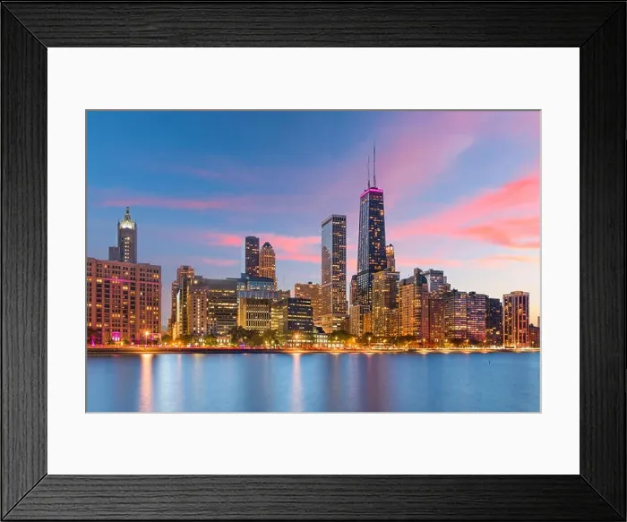 Framed Print : Chicago, Illinois, USA downtown skyline from Lake Michigan at dusk Framed Print : Chicago, Illinois, USA downtown skyline from Lake Michigan at dusk