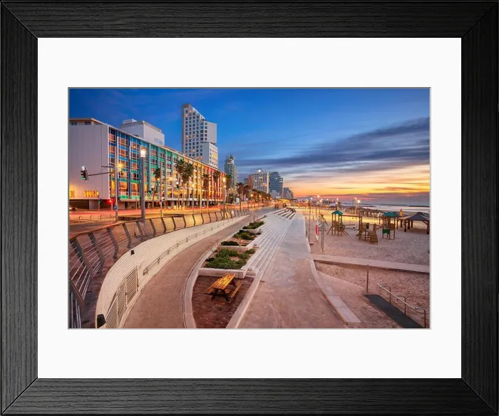 Framed Print : Tel Aviv Promenade. Image of Tel Aviv, Israel during sunset