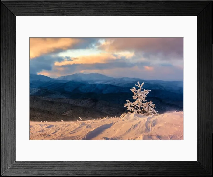 Framed Print : Fantastic orange winter landscape in snowy mountains glowing by sunlight. Dramatic wintry scene with snowy trees. Christmas holiday concept Framed Print : Fantastic orange winter landscape in snowy mountains glowing by sunlight. Dramatic wintry scene with snowy trees. Christmas holiday concept