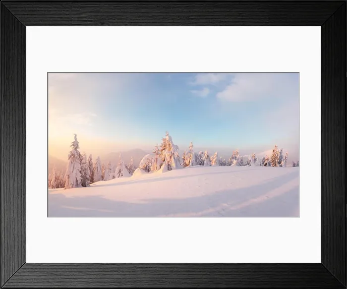 Framed Print : Fantastic orange winter landscape in snowy mountains glowing by sunlight. Dramatic wintry scene with snowy trees. Christmas holiday concept Framed Print : Fantastic orange winter landscape in snowy mountains glowing by sunlight. Dramatic wintry scene with snowy trees. Christmas holiday concept