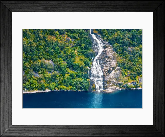 Framed Print : Breathtaking view of Sunnylvsfjorden fjord and famous Seven Sisters waterfalls, near Geiranger village in western Norway Framed Print : Breathtaking view of Sunnylvsfjorden fjord and famous Seven Sisters waterfalls, near Geiranger village in western Norway