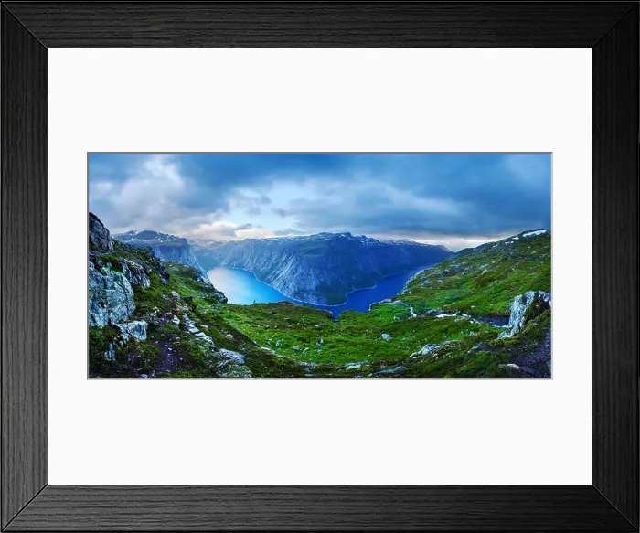 Framed Print : Panorama of Ringedalsvatnet lake near Trolltunga rock - most spectacular and famous scenic cliff in Norway Framed Print : Panorama of Ringedalsvatnet lake near Trolltunga rock - most spectacular and famous scenic cliff in Norway