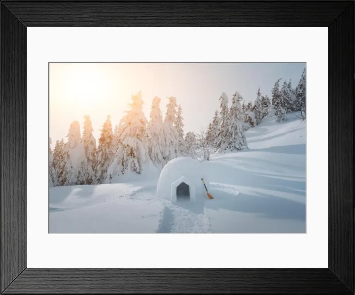 Framed Print : Real snow igloo house in the winter Carpathian mountains. Snow-covered firs on the background Framed Print : Real snow igloo house in the winter Carpathian mountains. Snow-covered firs on the background