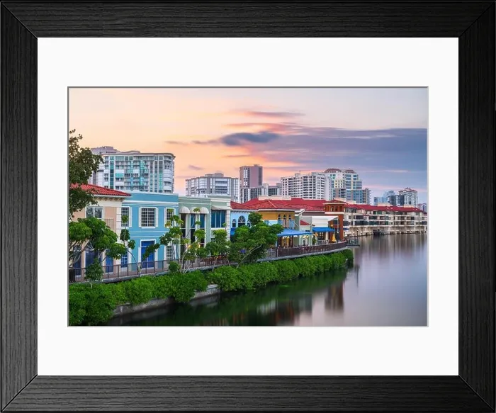 Framed Print : Naples, Florida, USA downtown cityscape on the bay at dusk Framed Print : Naples, Florida, USA downtown cityscape on the bay at dusk