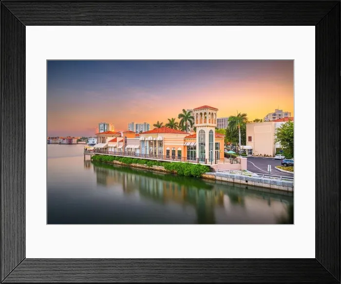 Framed Print : Naples, Florida, USA downtown cityscape on the bay at dusk Framed Print : Naples, Florida, USA downtown cityscape on the bay at dusk