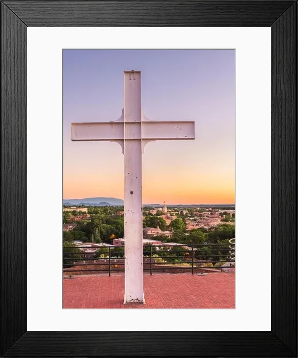 Framed Print : Santa Fe, New Mexico, USA cross and downtown skyline at dusk Framed Print : Santa Fe, New Mexico, USA cross and downtown skyline at dusk