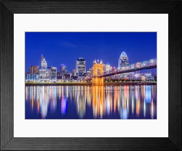 Framed Print : Cincinnati, Ohio, USA downtown skyline on the Ohio River Framed Print : Cincinnati, Ohio, USA downtown skyline on the Ohio River