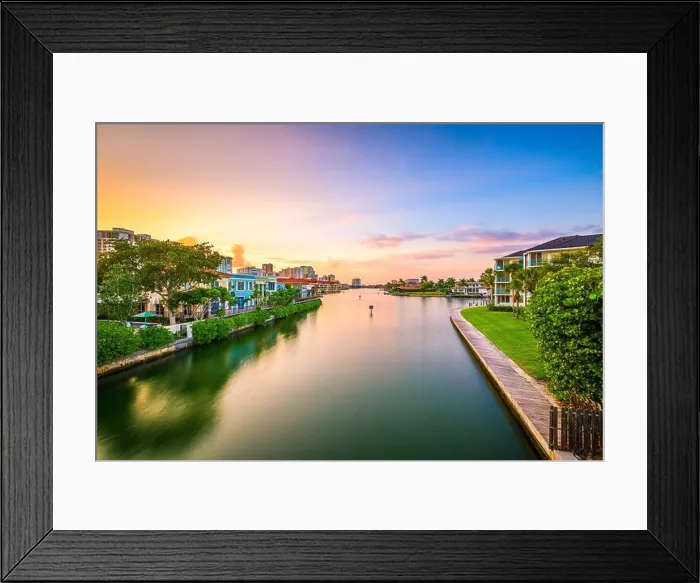 Framed Print : Naples, Florida, USA downtown cityscape on the bay at dusk