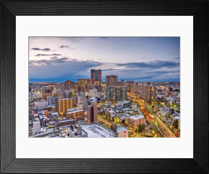 Framed Print : Kanazawa, Japan downtown skyline at dusk