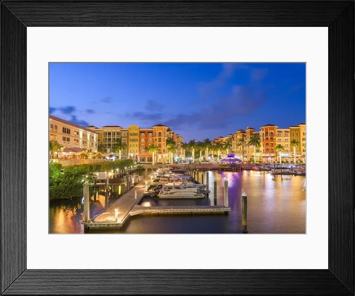 Framed Print : Naples, Florida, USA downtown cityscape on the bay at dusk Framed Print : Naples, Florida, USA downtown cityscape on the bay at dusk