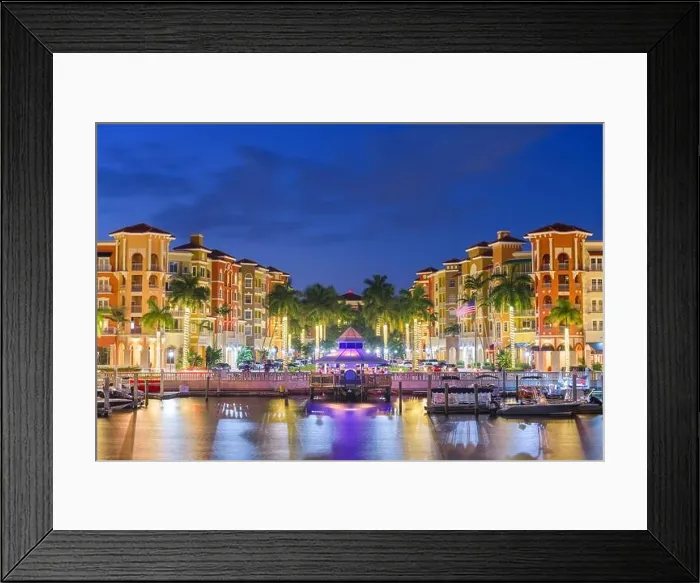 Framed Print : Naples, Florida, USA downtown cityscape on the bay at dusk Framed Print : Naples, Florida, USA downtown cityscape on the bay at dusk