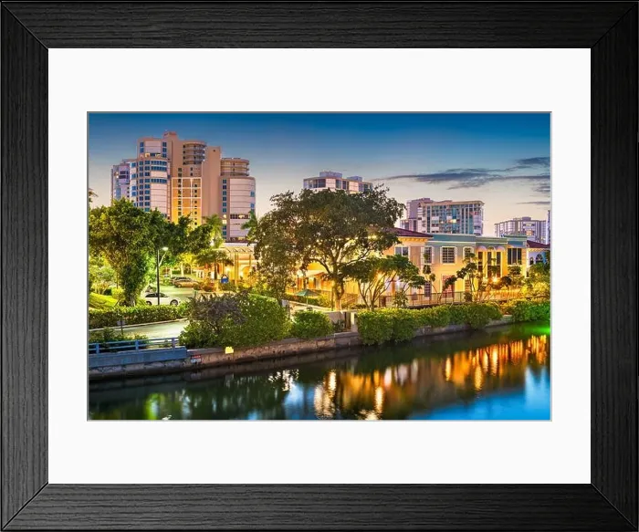 Framed Print : Naples, Florida, USA downtown cityscape on the bay at dusk Framed Print : Naples, Florida, USA downtown cityscape on the bay at dusk