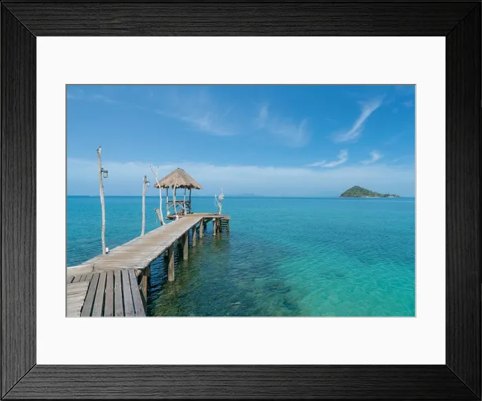 Framed Print : Wooden pier with boat in Phuket, Thailand. Summer, Travel, Vacation and Holiday concept Framed Print : Wooden pier with boat in Phuket, Thailand. Summer, Travel, Vacation and Holiday concept
