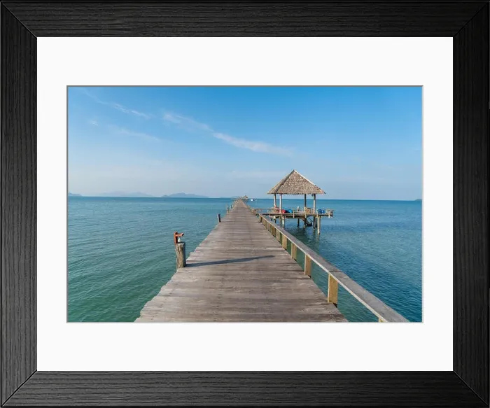 Framed Print : Wooden pier with boat in Phuket, Thailand. Summer, Travel, Vacation and Holiday concept Framed Print : Wooden pier with boat in Phuket, Thailand. Summer, Travel, Vacation and Holiday concept