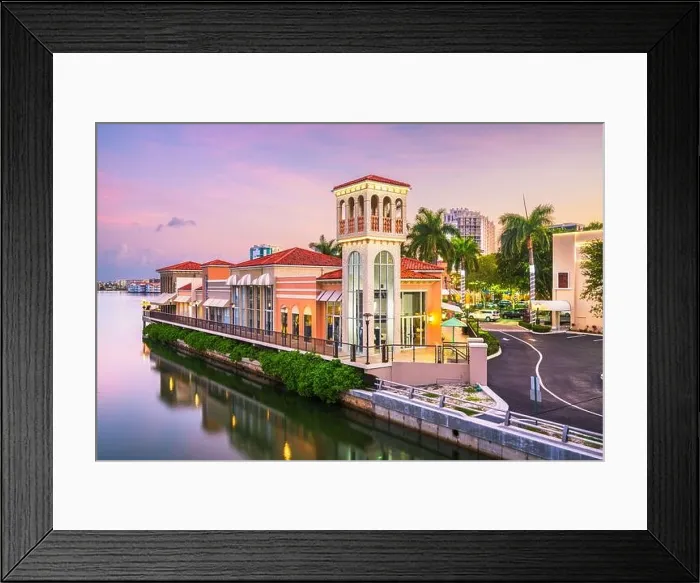 Framed Print : Naples, Florida, USA downtown cityscape on the bay at dusk Framed Print : Naples, Florida, USA downtown cityscape on the bay at dusk