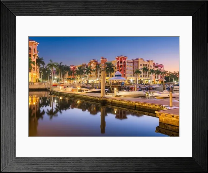 Framed Print : Naples, Florida, USA downtown cityscape on the bay at dusk Framed Print : Naples, Florida, USA downtown cityscape on the bay at dusk