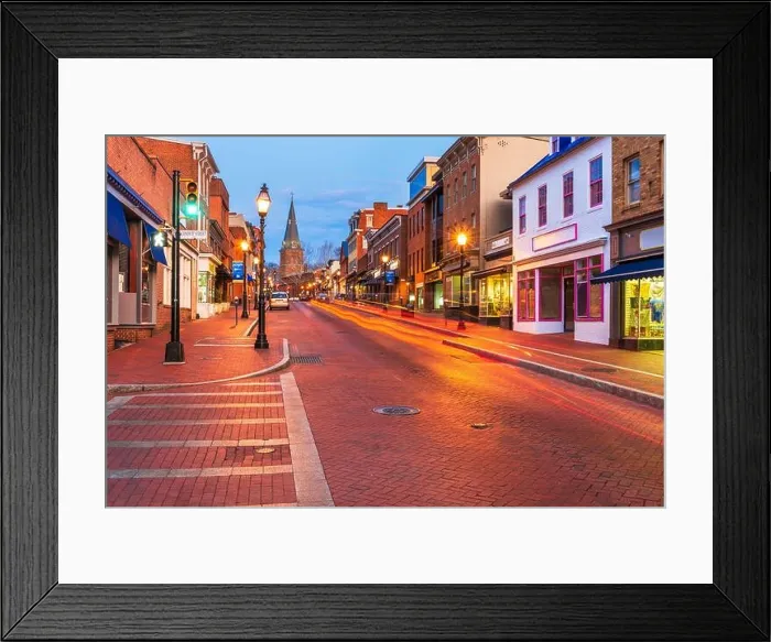 Framed Print : Annapolis, Maryland, USA downtown on Main Street towards St. Anne's Parish at dawn Framed Print : Annapolis, Maryland, USA downtown on Main Street towards St. Anne's Parish at dawn