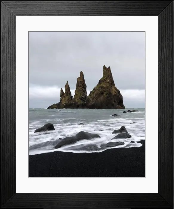 Framed Print : Basalt rock formations Troll toes on black beach. Reynisdrangar, Vik, Iceland Framed Print : Basalt rock formations Troll toes on black beach. Reynisdrangar, Vik, Iceland